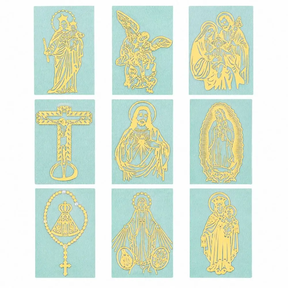 9pcs Gold Color Metal Christian Stickers Self Adhesive Delicate Hollow Out Design Gold Metal Stickers Metal Material