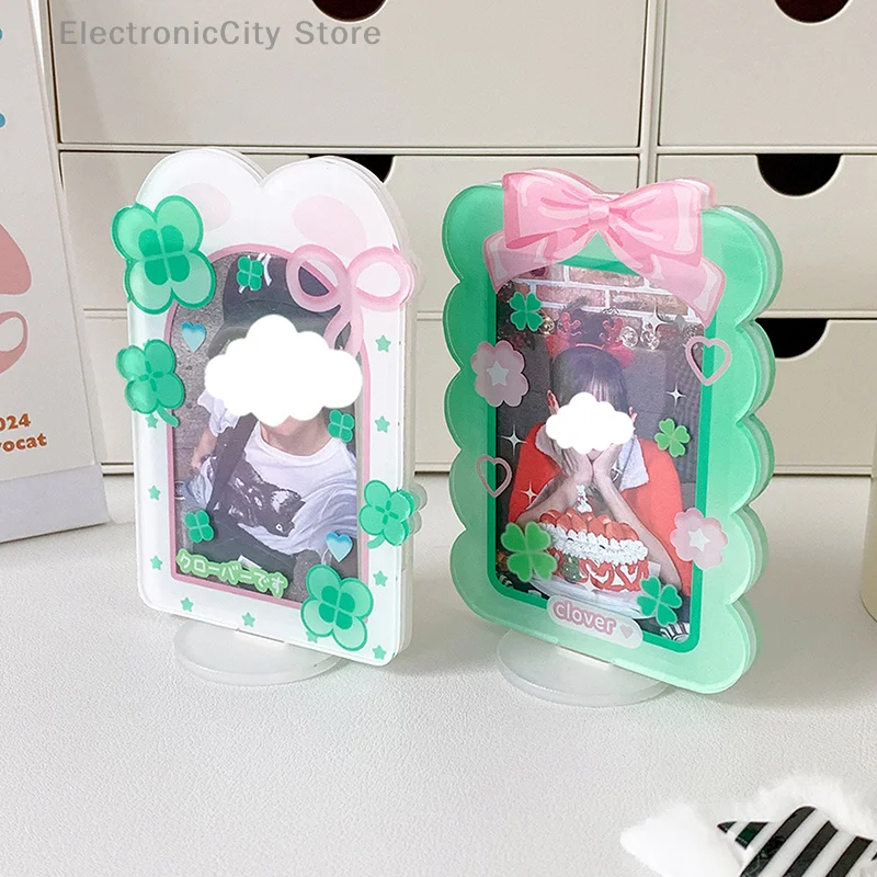 Kawaii Acrylic Four Leaf Clover Photocard Holder Photo Rack Durable Multi-Function Photo Card Case For Showcase Favorite Star