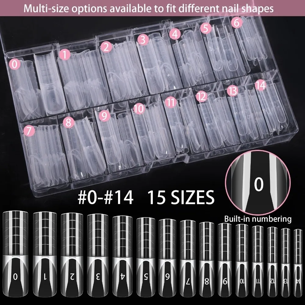 

150Pcs Transparent False Nail 15 Sizes Quick Building Artificial Nails Tips Smart French Line Full Cover Nail Forms