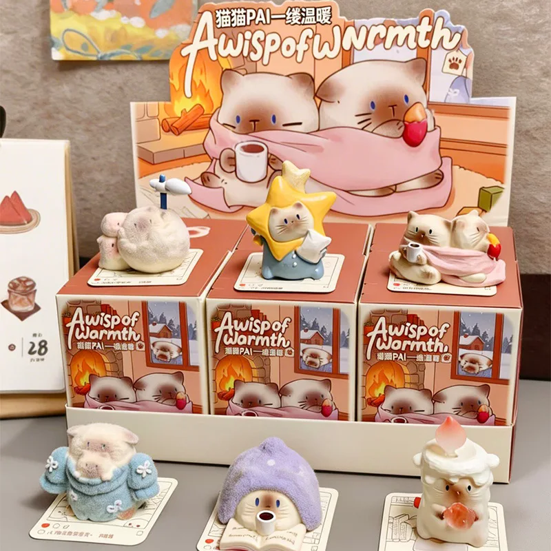 

Коллекционные фигурки Kawaii Cat Pai Blind Box "A Wisp Of Warmth" - флокированные, милые украшения для стола, лучший подарок для любителей кошек, аниме-фигурки.