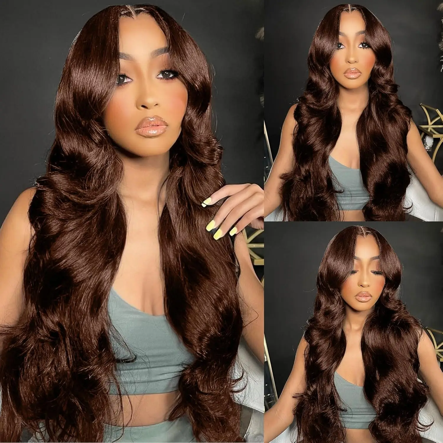 

Chocolate Brown Human Hair Lace Front Wig 230% Body Wave Human Hair Wigs Pre Plucked 13x4 13x6 HD Lace Frontal Wig Brown Wig