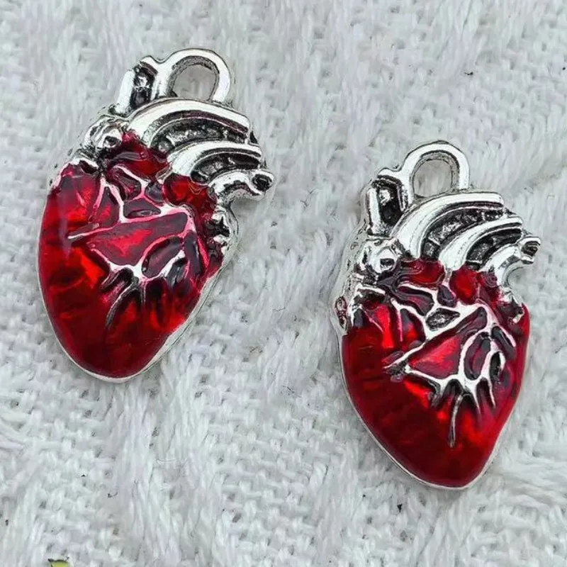 10pcs Enamel Silver Color Human Heart Organ Charms Science Medicine Anatomical Pendant Biology Jewelry Finding