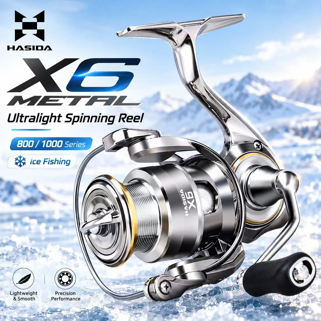 HASIDA X6 – ultralekka kołowrotka spinningowa, model 800/1000, mała, idealna do łowienia na lodzie, lekka, miniaturowa kołowrotka spinningowa do zimowego łowienia.