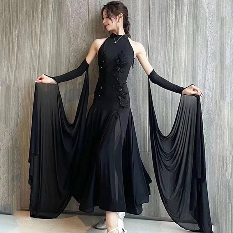 

Women'S New Hanging Neck Sexy Backless Large Skirt Performance Dress Ballroom Dance Competition Wear Modern Dance Dress