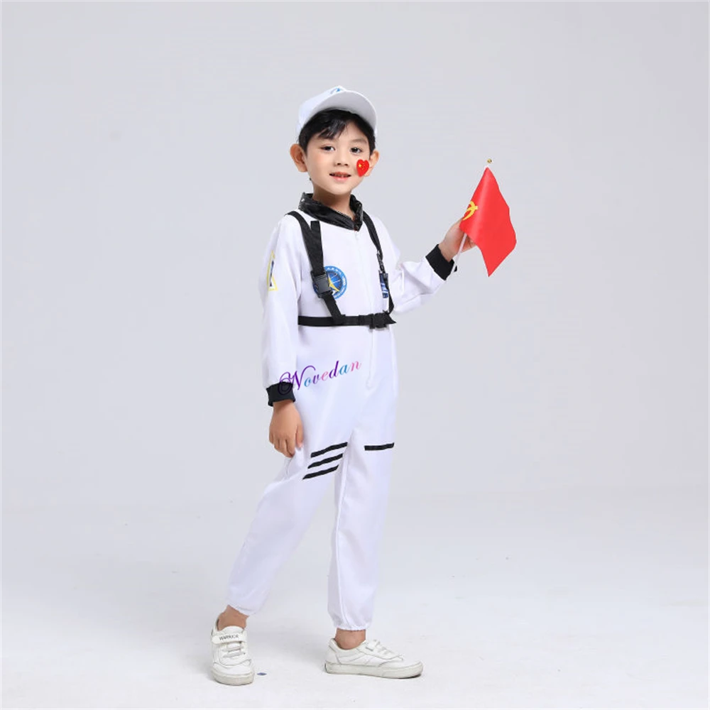 Costume da astronauta per bambino Tuta spaziale Berretto da pilota Tuta spaziale Tuta cosplay Casco Abiti da festa di compleanno di Halloween Kid