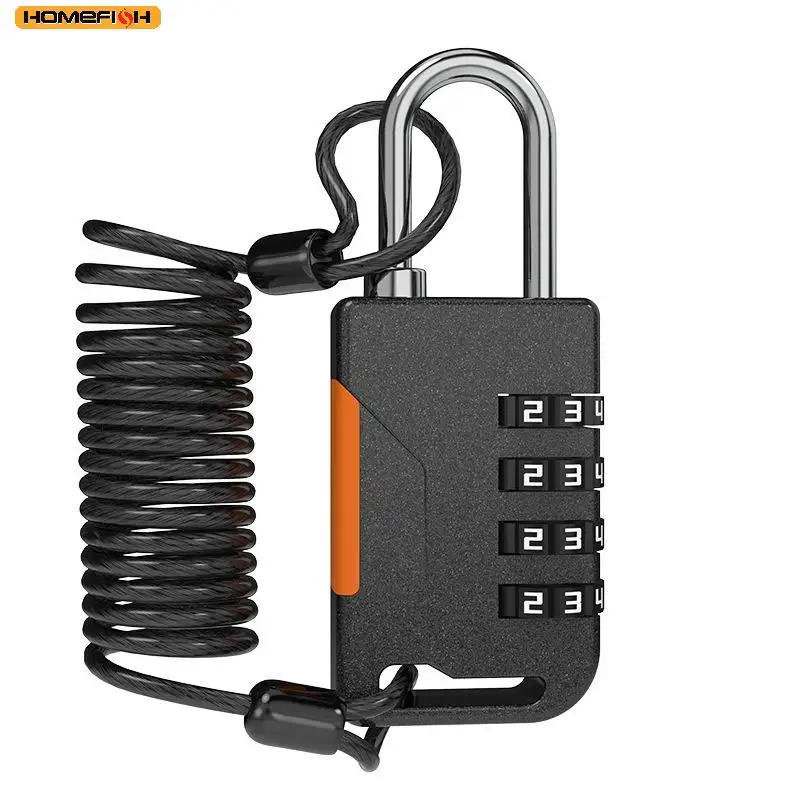 Homefish 1m Security Steel Cable 4 Digit Combination Lock, Double Loop Coated Wire Rope Travel Padlock for Luggage & Bag