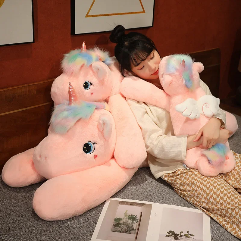 Juguete de peluche Huggable para niños, suave, lindo unicornio, sueño, arcoíris, caballo rosa, dulce niña, decoración del hogar, almohada para dormir, regalo para niños
