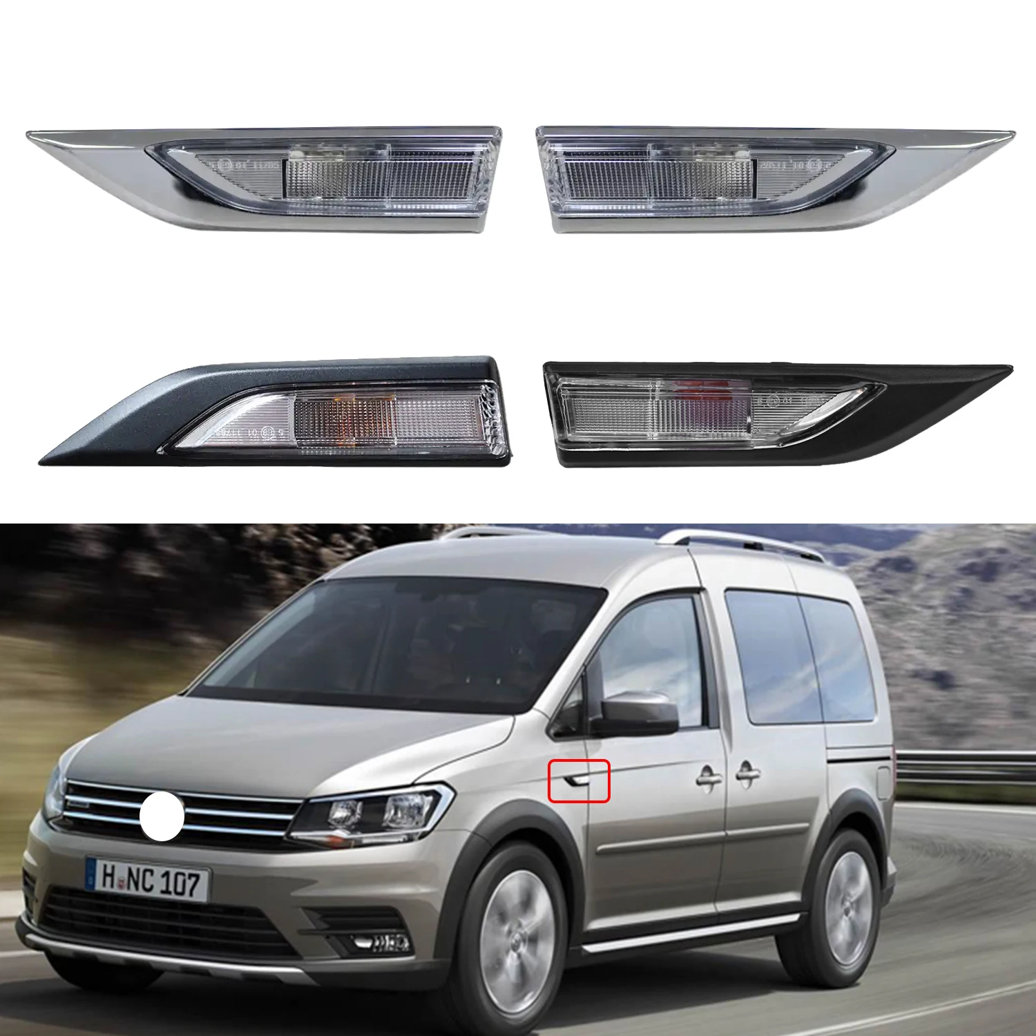 

Side Turn Signal Light Indicator Side Marker Lamp Housing Shell No Bulb for VW Caddy 2015-2020 2K5949101 2K5949102
