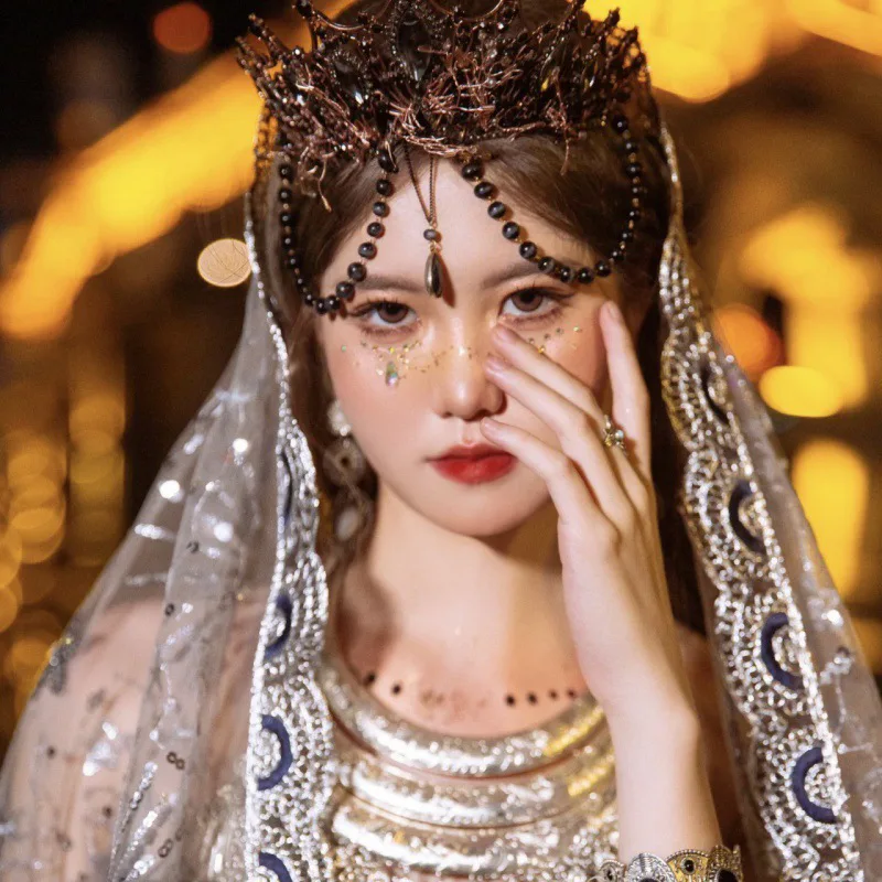 Couronne à pampilles foncées Tuinga vierge exotique, coiffure noire pour défilé, accessoires pour cheveux front occidentaux