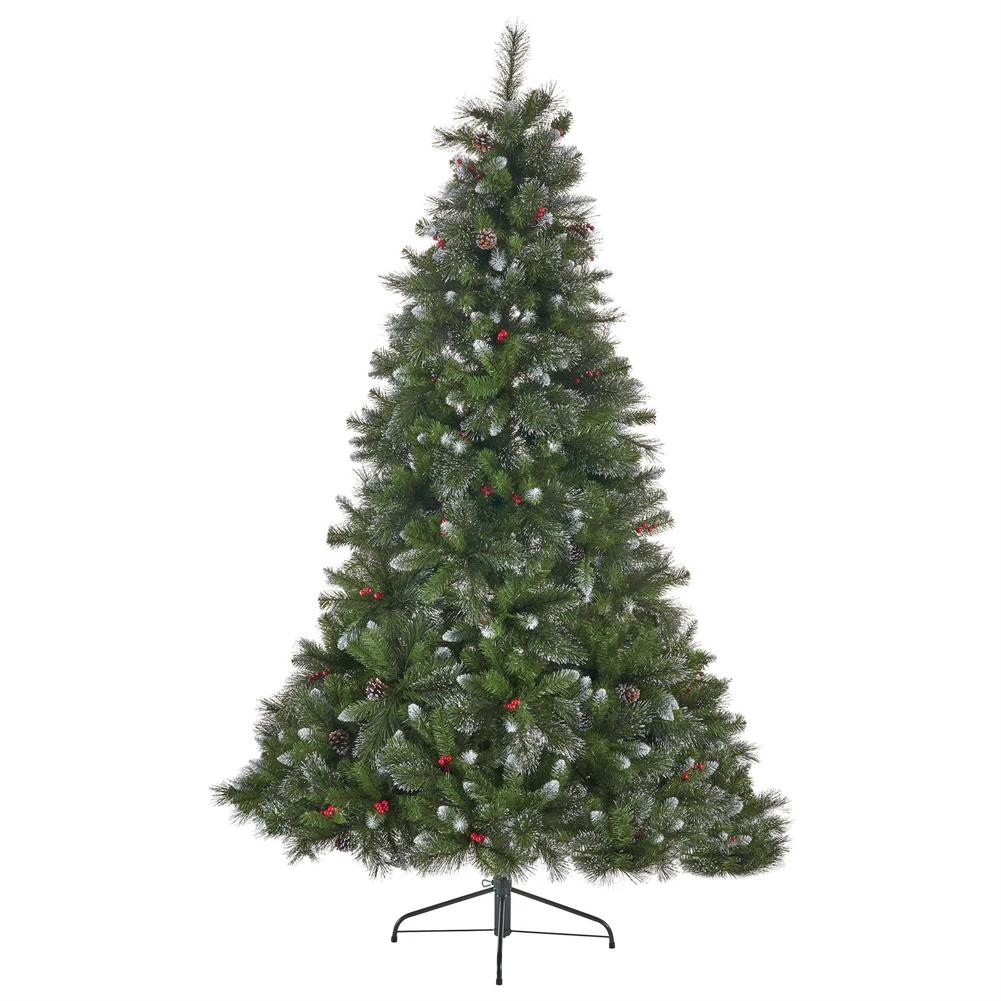 Artificial Christmas Tree 9FT Hinged Christmas Tree With 72 Berries 73 Pine Cones 2099 Tips Metal Base For Indoor Decoration