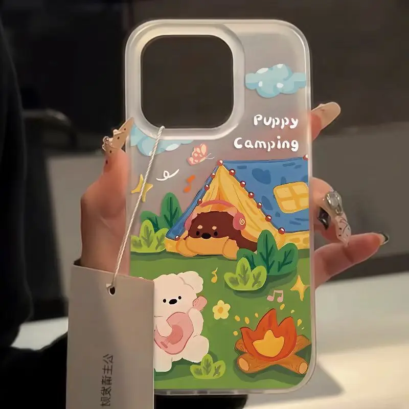 Little Bear Picnic Shockproof Shockproof Phone Case For iPhone 15 Pro Max 14 Plus 13 12 11 XR X XS 8 7 Cover