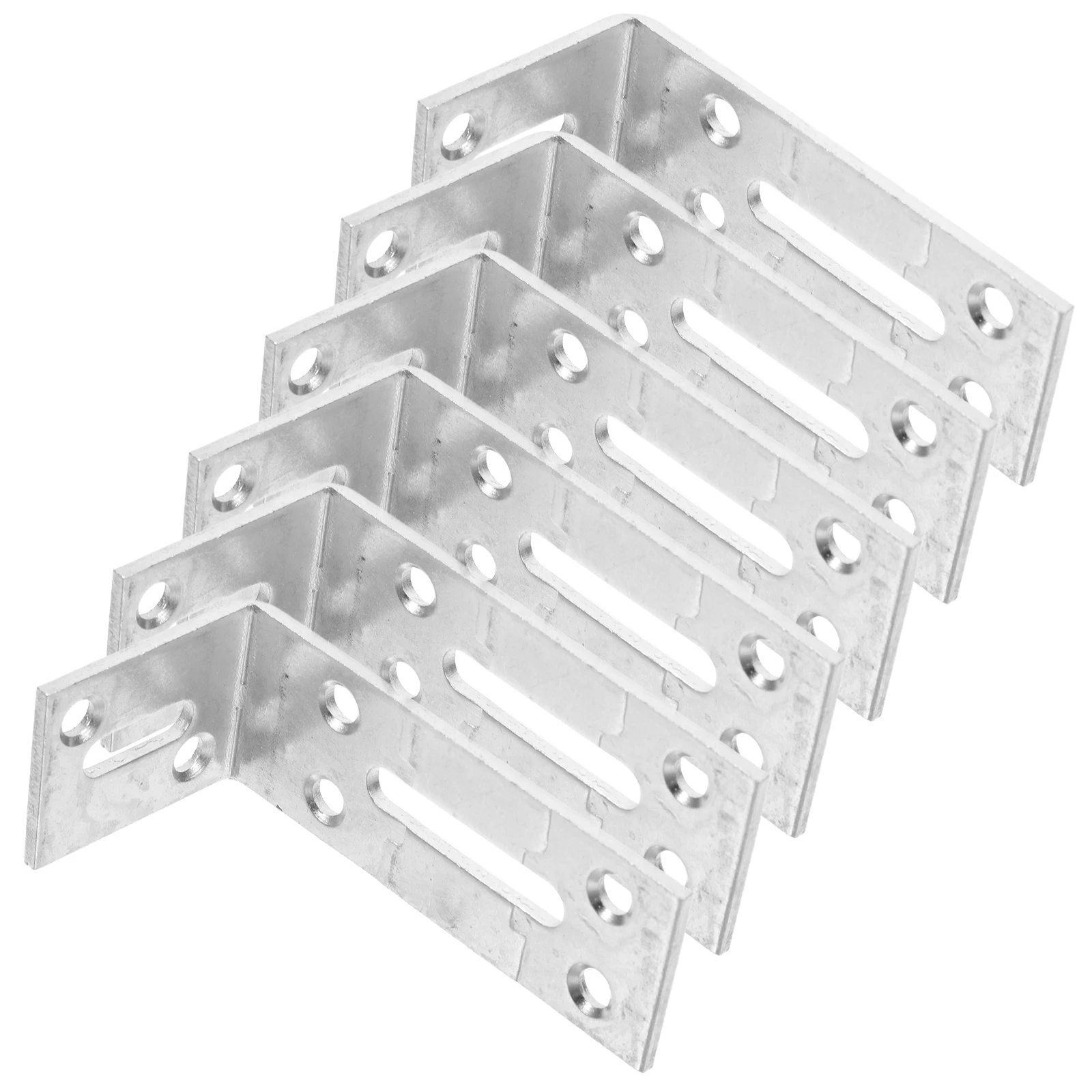 

6pcs Stainless Steel Adjustable L-Shaped Brackets Heavy Duty Metal Shelf Brackets Corner Connectors Slotted Holes Wood Furniture