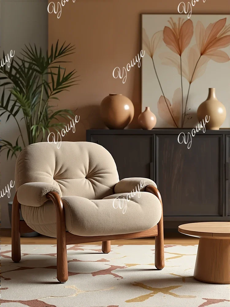 

J Solid Wood Single Sofa Chair Medieval Living Room Balcony Designer Creative Homestay Leisure Single Chair Back Chair