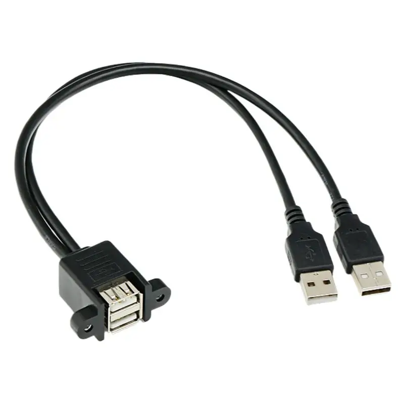 Dual USB Male to Female With Screw Holes For Fixed Charging Data Extension Cable With Ears, Double-layer USB 2.0 Panel Cable