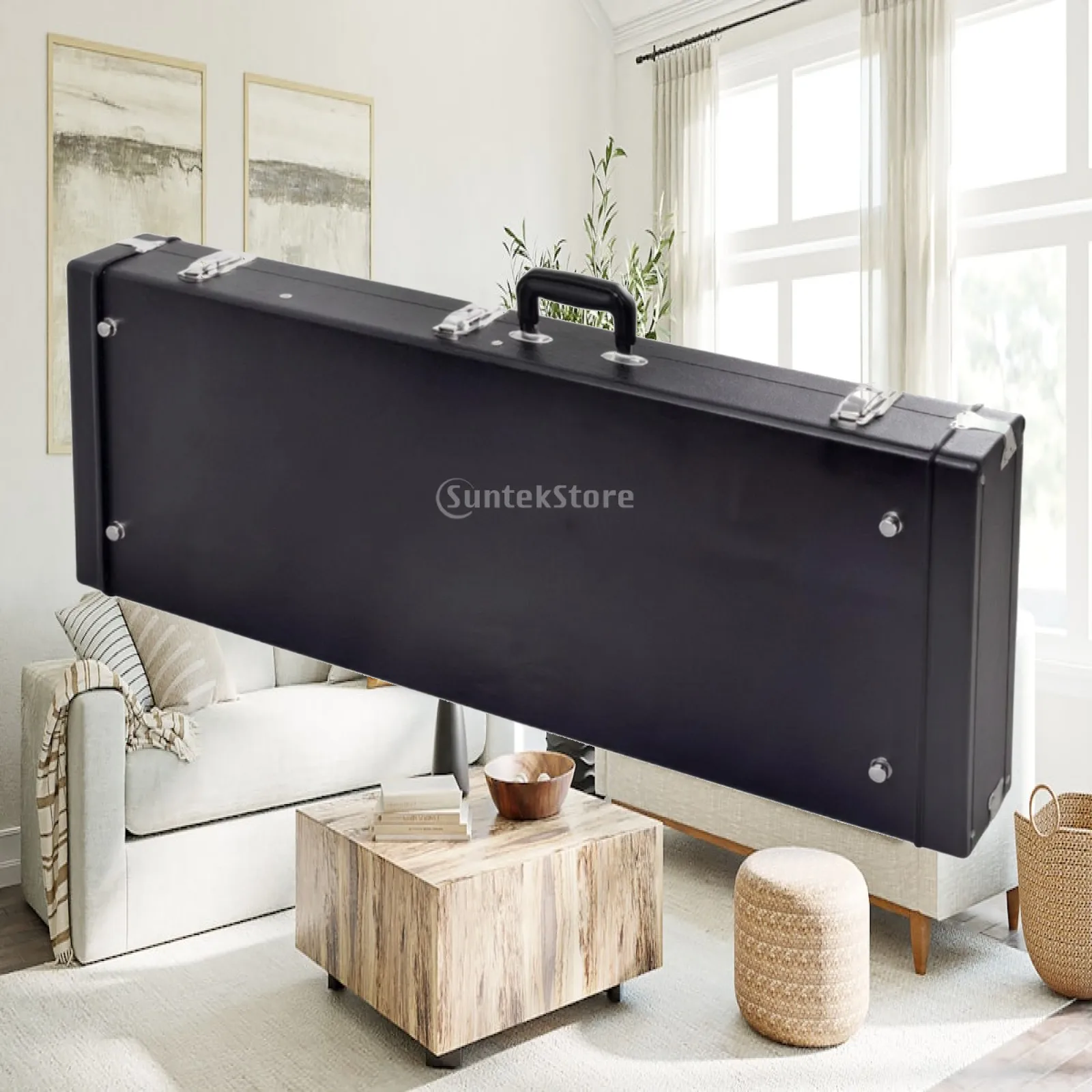 Rigid Electric Guitar Hard Case with Padded Interior for Bass Guitar Storage and Travel