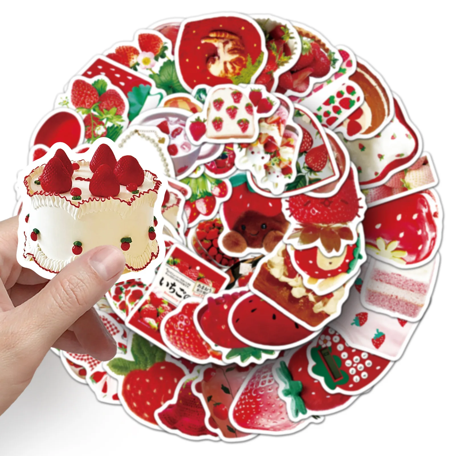 50 PCS Ins Style Cartoon Strawberry Cake Graffiti Stickers Decorate Fridge Gift Box Lunch Box Guitar Helmet Non Repeated Decals