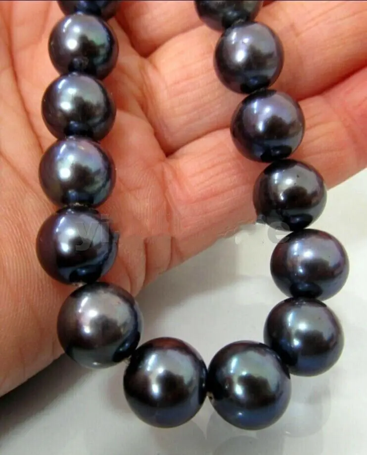 

9-10MM TAHITIAN NATURAL PERFECT ROUND BLACK PEARL NECKLACE 14-36 INCH