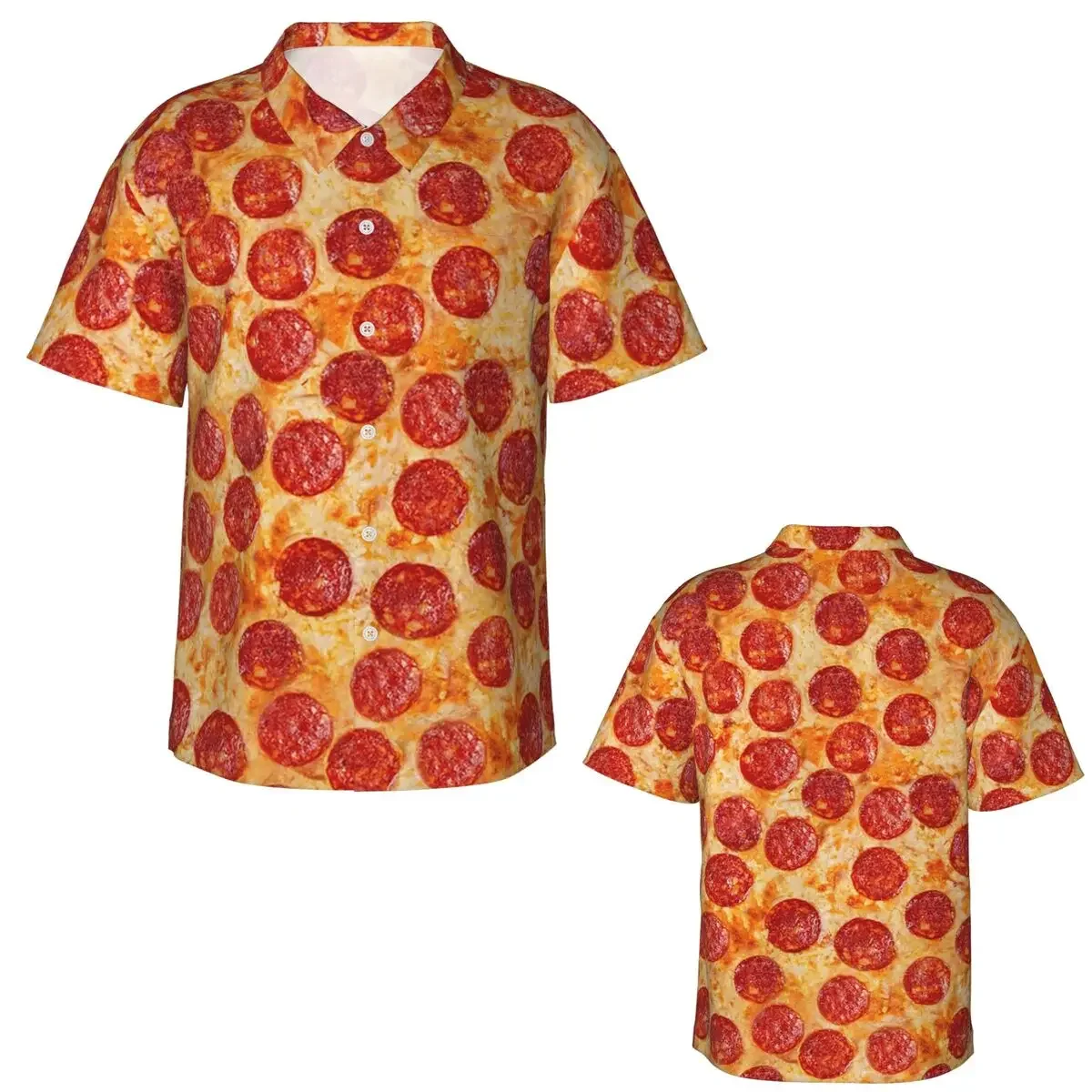 Realistic Pepperoni Pizza Pattern Hawaiian Shirts Fashion Men Short Sleeve Shirt for Summer Beach Men's Button Tops