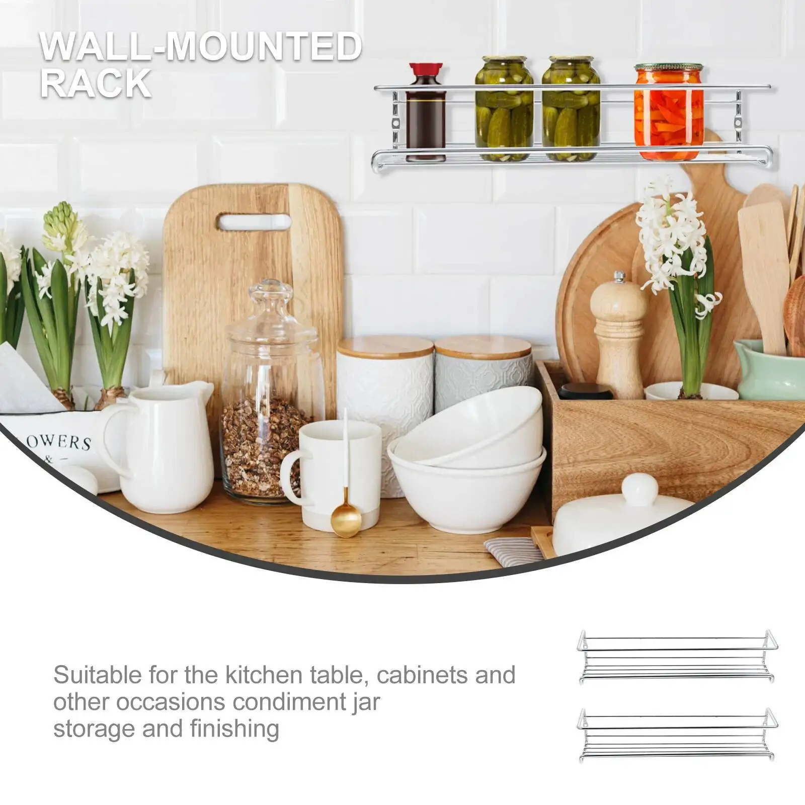 

2 Set Kitchen Seasoning Rack Wall-Mounted Spice Organizer Storage Shelf Needed Rust-Proof Condiment Holder For Cabinet
