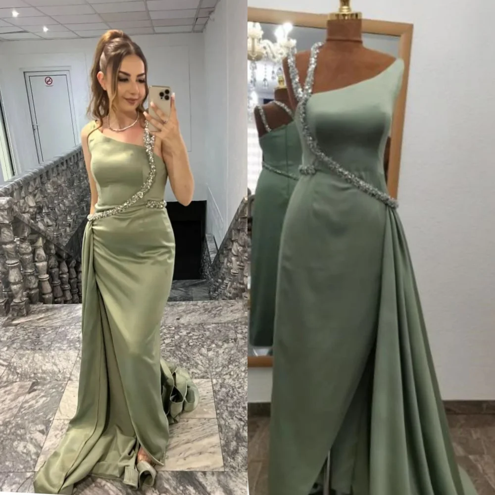 Jersey Beading Draped Pleat Christmas A-line V-Neck Bespoke Occasion Gown Long Dresses