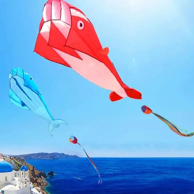 Aquilone 3D a forma delfino a coda lunga, enorme, morbido, da esterno, per bambini e adulti, campeggio,
