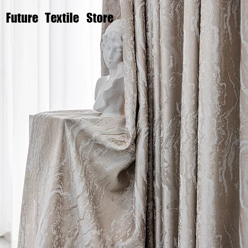 

New Light Luxury Cream Light Coffee Jacquard Wave Pattern Blackout Curtains for Living Room Bedroom Finished Home Decoration