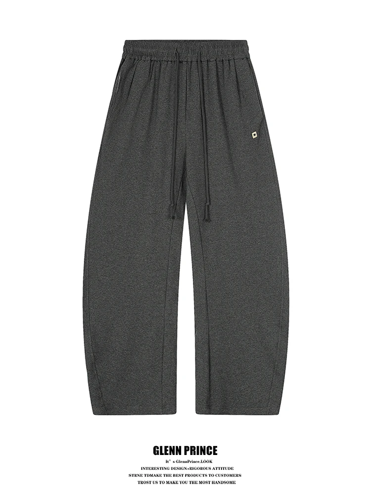 

GPstudio American Retro Curved Blade Men's Casual Sports Wide Leg Pants Fce Lined Knitted Drapey Sweatpants