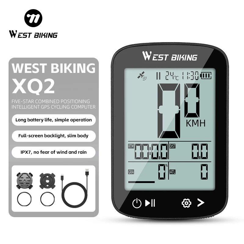 

WEST BIKING XQ2 GPS Bicycle Computer Large Screen Wireless Cycling Speedometer IPX7 Waterproof Lightweight Bike Odometer