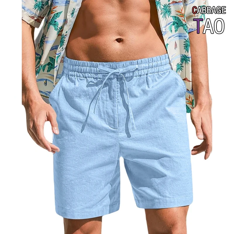 

Mens Summer Cotton Stretch Shorts Elastic Drawstring Waist Casual Beach Bottoms Lightweight Breathable for Outdoor Daily Wear