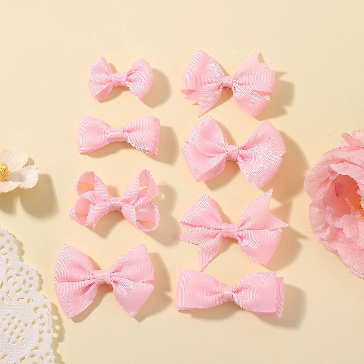 20 Stück zufällige einfarbige Haarschleifen, Haarspange, 8 Stile, Haarklammern für Mädchen, Haarschmuck, klassische Schleifen, Kinder-Kopfschmuck