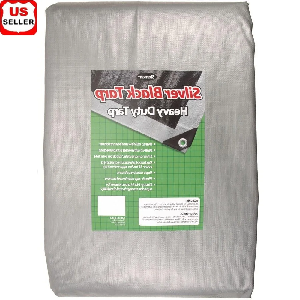 Lona negra plateada resistente de 10x20, ojales de construcción reforzados resistentes a los rayos UV, toldo de protección contra la humedad de cada 1,5 pies