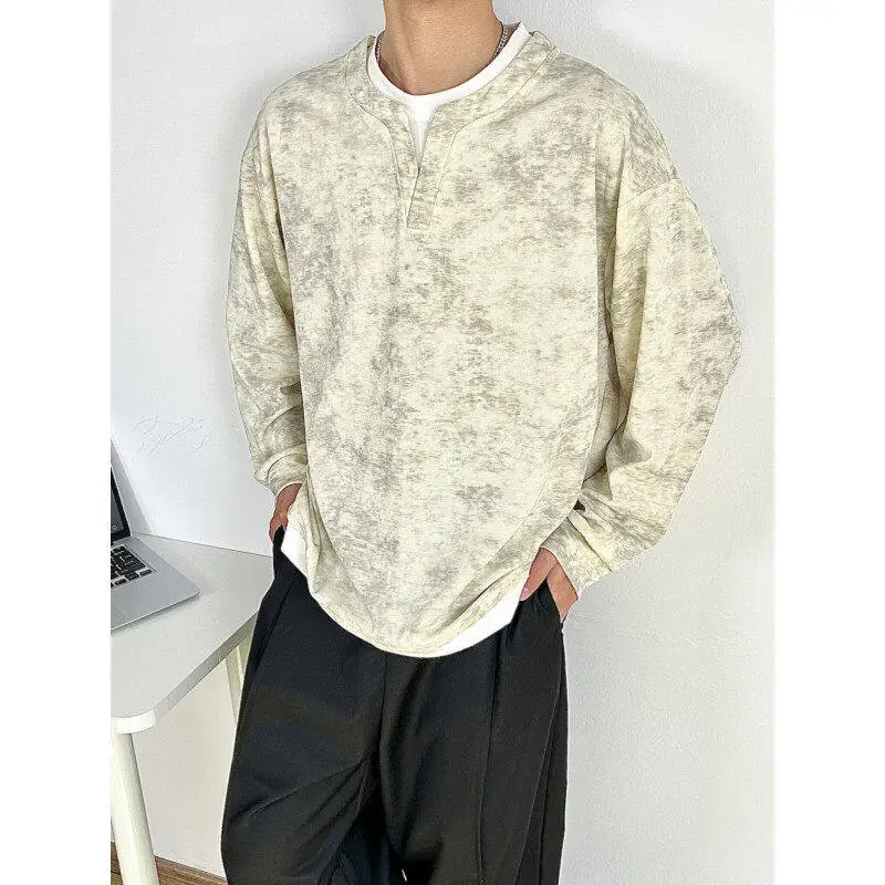 

TANGZ STUDIO American Sle Tie Dye Long Sve T-irt ex Spring Lazy Sle Top Trendy round Ne Sweatirt for Youth