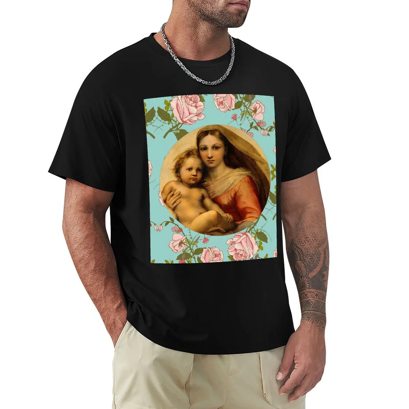 Sistine Madonna with Child Raphael Santi T-Shirt Fashion Letter Print T-Shirt