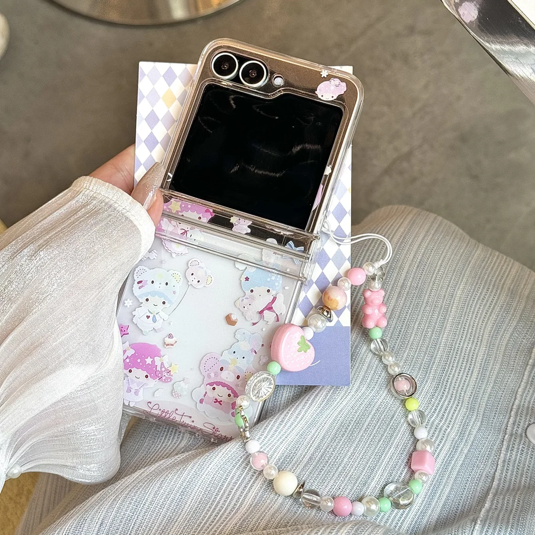 الفاخرة لطيف الكرتون مرحبا كيتي بلدي ميلودي واضح قضية الهاتف لسامسونج غالاكسي Z الوجه 7 FE 6 5 4 3 غطاء مع الحبل وحامل