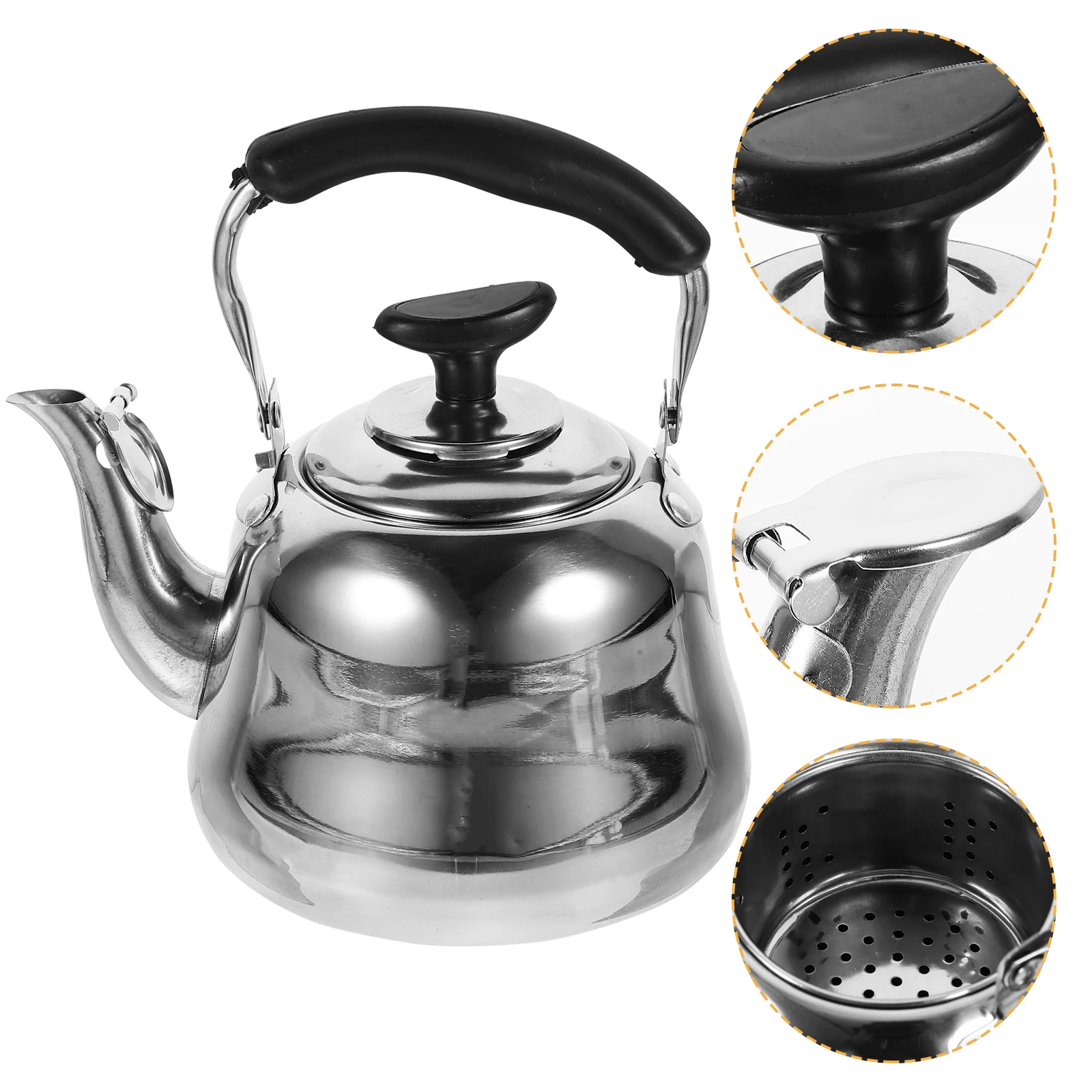 

Stainless Steel Teapot Kettle for Stove Flute Boiling Water Easy Storage Wide Mouth Lid Perfect Capacity
