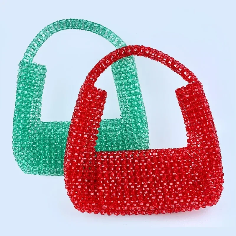 

Fashion Red Green Transparent Crystal Acrylic Beaded Handbag Women's Hollow Out Clamshell Design Hand-woven Evening Clutches