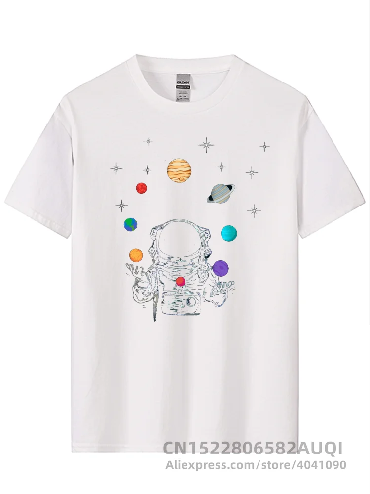 Men\'s High Quality T-shirt 100% Cotton Funny Astronaut Print Casual Loose Cool T Shirt O-neck Male T-shirt Male Tees Tops