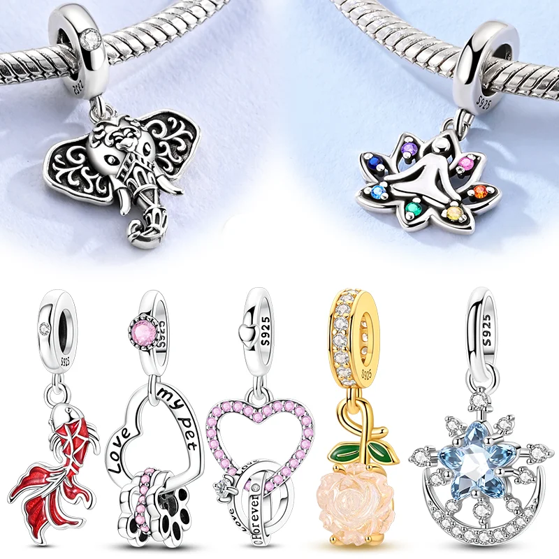 

925 Sterling Silver Luminous Rose Charms Beads Sparking Star Moon Heart Dangle Fit Original Bracelet DIy Jewelry Gifts