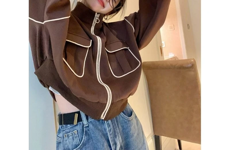 

Contrast Color Baseball Jacket for Women, Autumn and Winter, Korean Style, Soft and Retro, Unique Design, Short Top.