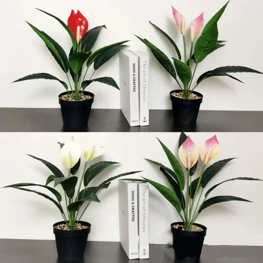 

Artificial Green Plants Fake Anthurium Potted Plants Desktop Ornaments Home Decoration Wedding Venue Decoration Fake Flowers
