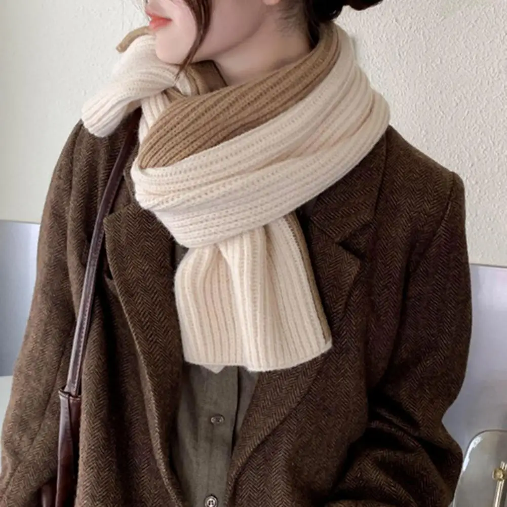 

Women Scarf Patchwork Color Soft Comfortable Color Block Wrap Around Design Winter Scarf Neck Care Fashion Accessories