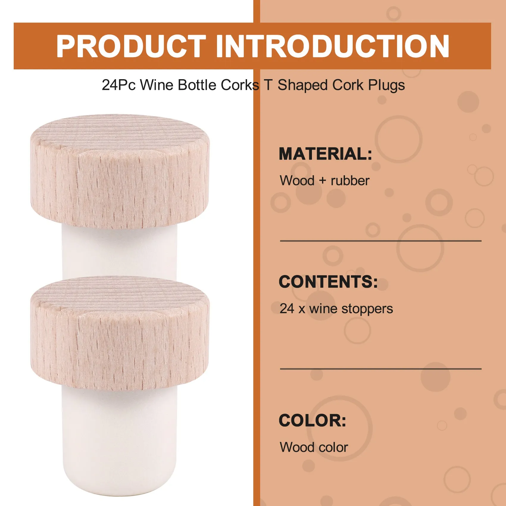 J1UL1N 24Pc Wine Bottle Corks T Shaped Cork Plugs For Wine Cork Wine Stopper Reusable Wine Corks Wooden And Rubber Wine Stopper