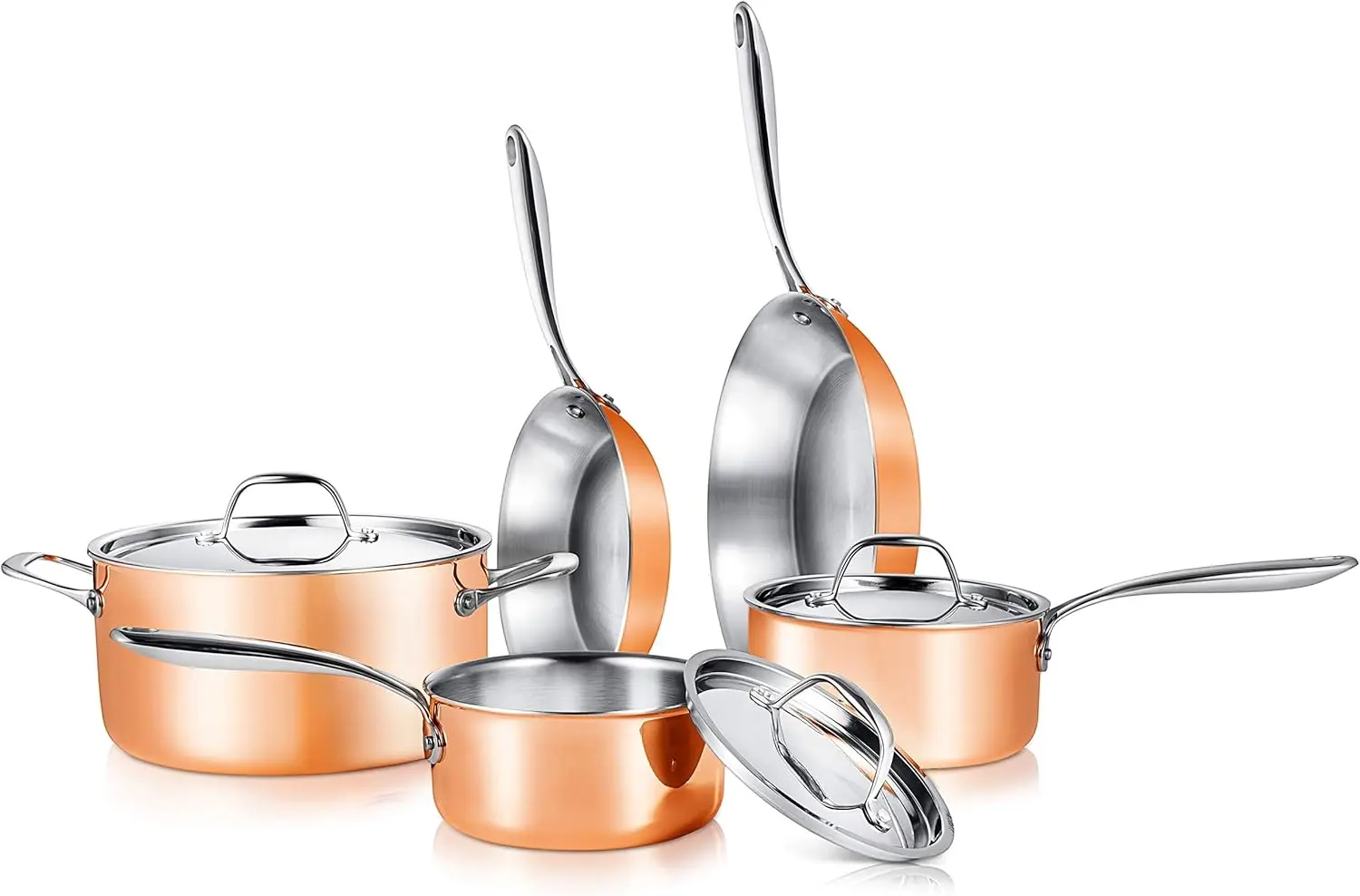 

8 Pcs. Stainless Steel Cookware Set - Kitchenware Pots & Pans Set Stylish Kitchen Cookware w/Cast SS Handle, Tri-Ply Aut