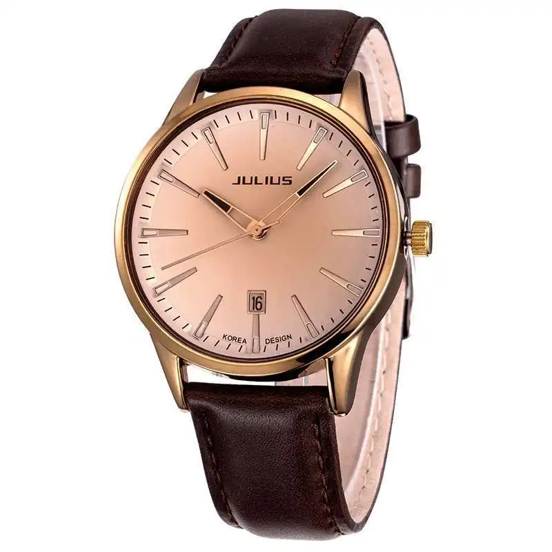 Auto Date Julius Homme Men's Watch Japan Quartz Hours Fashion Retro Clock Real Leather Boy Birthday Valentine Gift Box