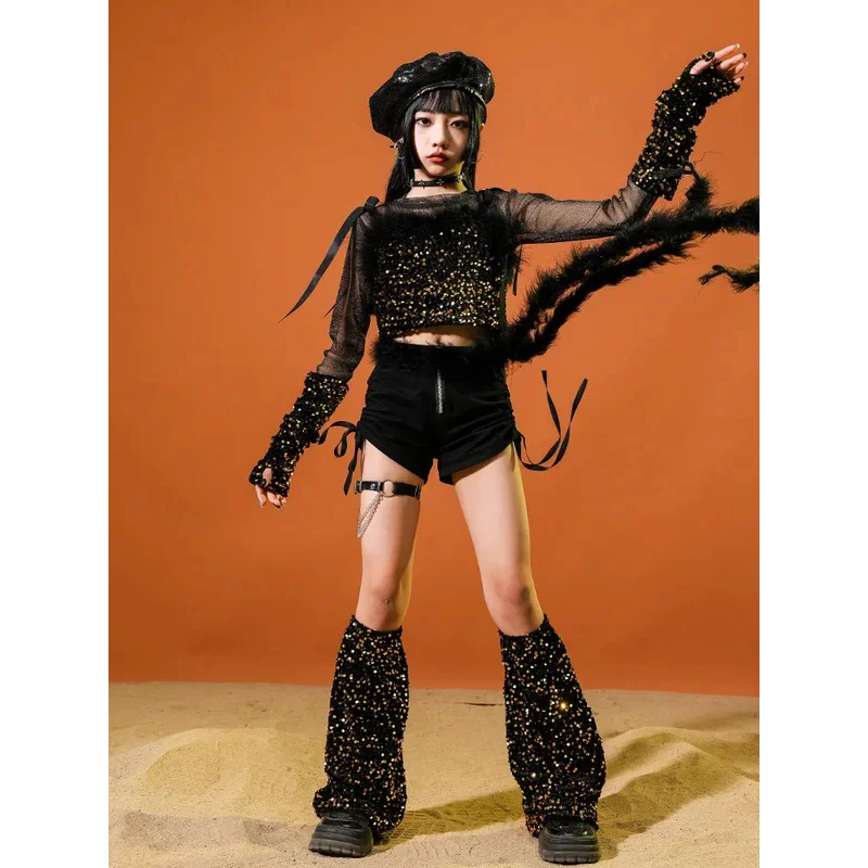 الأطفال في سن المراهقة فتاة الجاز الذهب الترتر الهيب هوب مرحلة عرض الأزياء سترة بانت السراويل مجموعات الدعاوى الاطفال أزياء مسرحية الملابس