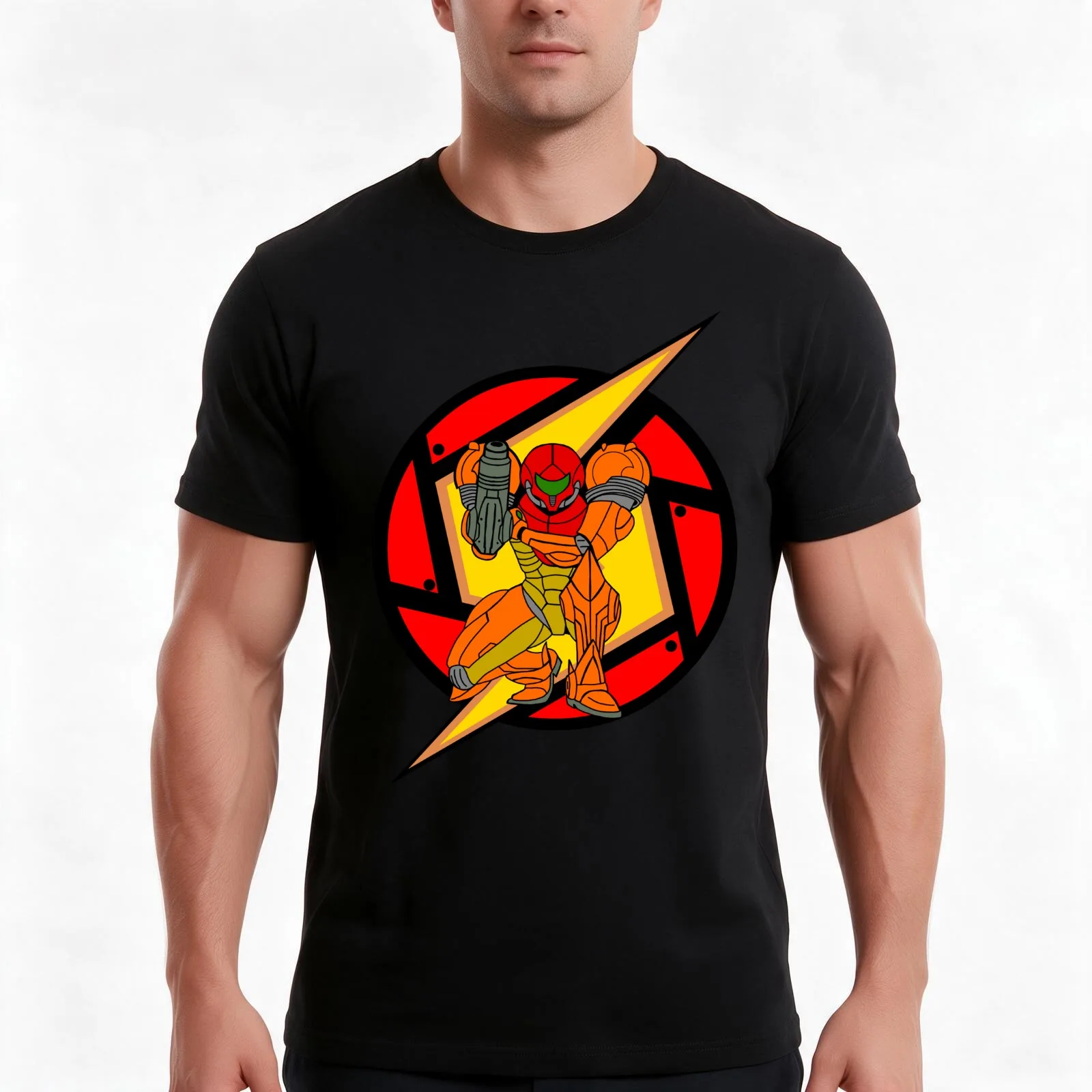 Metroid Samus T-Shirt, Summer Casual Cotton Tee, Oversized Streetwear Tops, Vintage Graphic Print, Loose Fit Short Sleeve