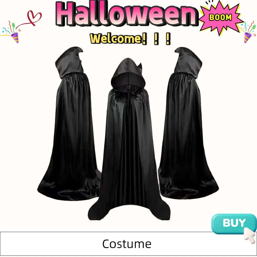 

Накидка на Хэллоуин 925, черный плащ мрачного жнеца, костюм ведьмы и демона, вечерние вампира, детская накидка для косплея