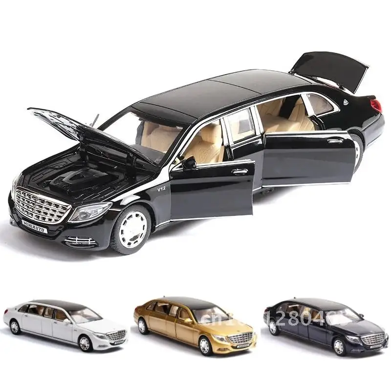 1/32 Maybach S650 Spielzeugautomodell, Druckguss-Fahrzeugmodell aus Metall, Miniatur-Rückzieh-Sound- und Lichtkollektion, Geschenk für Jungen und Kinder