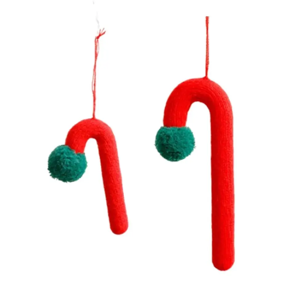 Knitted Plush Christmas Cane Candy Red Green Handmade Hanging Candy Cane Ornaments Cartoon Christmas Walking Stick Candy