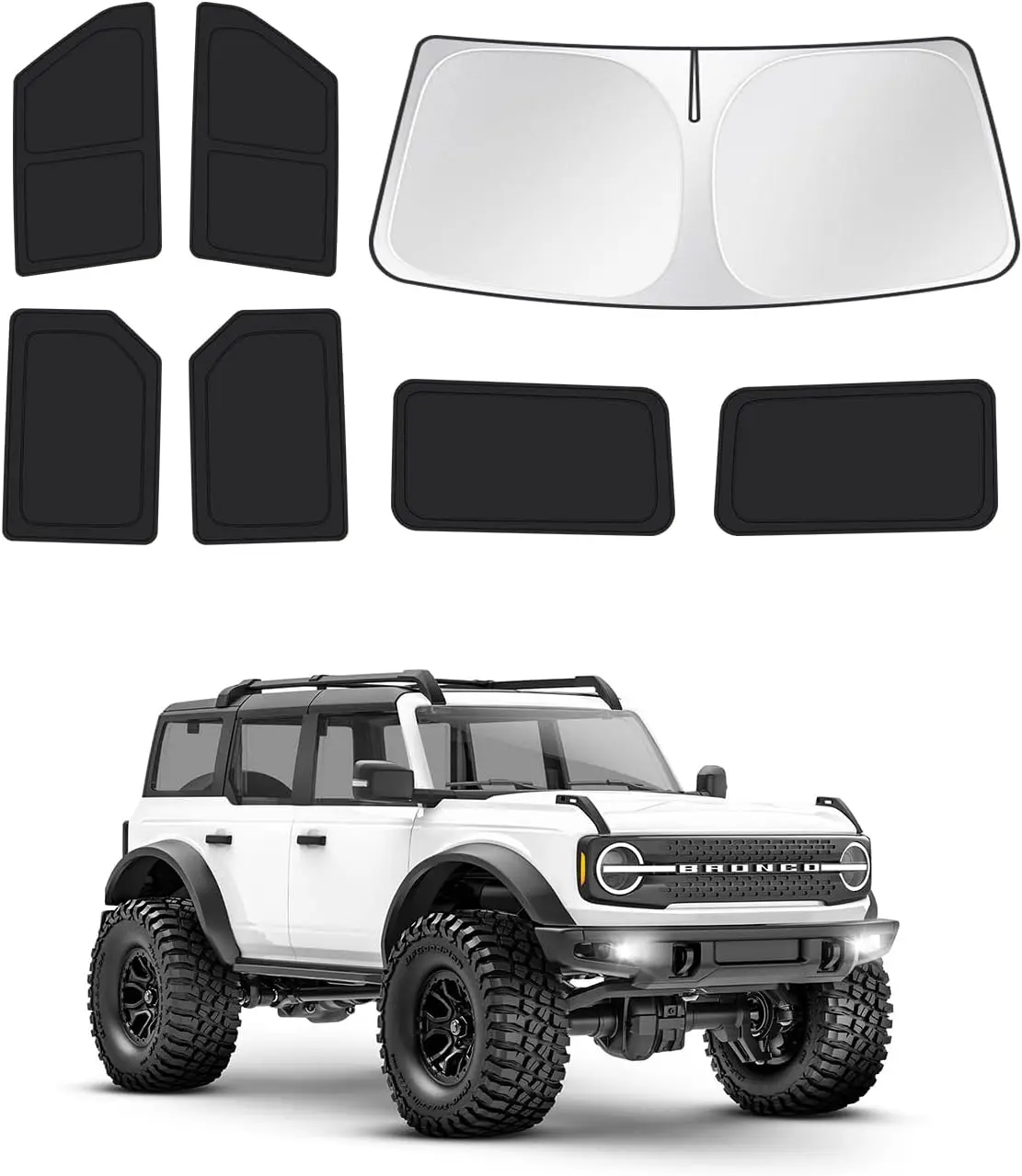 

Universal Windshield Sun Shade for Ford Bronco 4 Door Side Rear Window Cover Privacy Protection Keep Vehicle Cool Black 7PCS